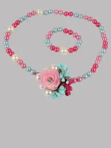 Daizy Girls Floral Pearls Beaded Necklace With Bracelet Jewellery Set