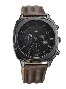 Fastrack Men Brass Dial & Leather Wrap Around Straps Analogue Watch 3319NL01