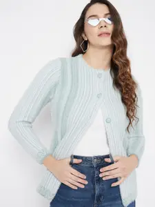 Zigo Women Striped Round Neck Front-Open Sweater