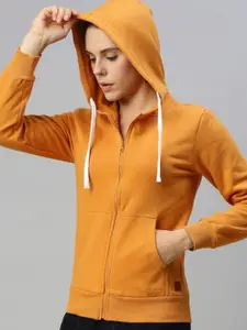 Campus Sutra Women Cotton Front-Open Hooded Sweatshirt