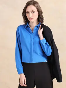 RAREISM Women Comfort Spread Collar Solid Cotton Formal Shirt
