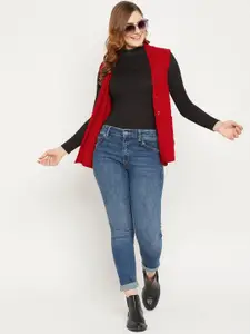 Zigo Women V-Neck Cable Knit Self Design Sleeveless Woollen Sweater Vest