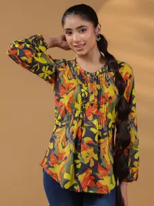 Rain & Rainbow Women Floral Printed Cotton Top