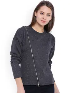 Campus Sutra Women Cotton Round Neck Sweatshirt