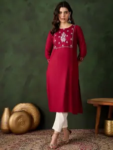Sangria Embroidered Straight Kurta