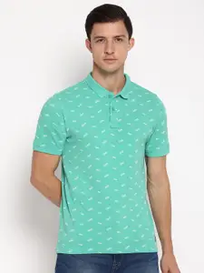 Lee Men Turquoise Blue & White Printed Polo Collar T-shirt