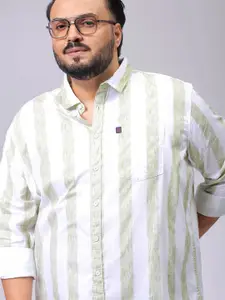 Hardsoda by The Indian Garage Co Men Plus Size Spread Collar Vertical Striped Cotton Casual Shirt