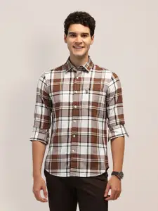 U.S. Polo Assn. Men Spread Collar Tartan Checked Cotton Tailored Fit Casual Shirt