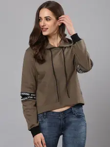 Campus Sutra Women Cotton Hooded Long Sleeves Sweatshirt