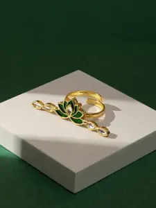 TEEJH Gold-Plated Stone-Studded Adjustable Finger Ring