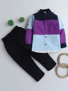 BAATCHEET Boys Colourblocked Shirt with Trousers