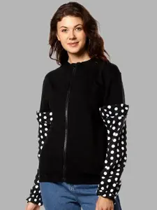 Campus Sutra Women High NeckFront-Open Sweatshirt