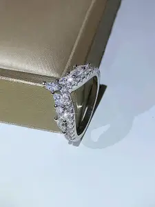 Jewels Galaxy Silver Plated American Diamond Stone Studded Adjustable Finger Ring