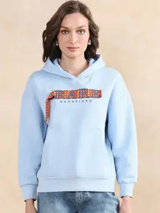 RAREISM Women Cotton Typography Printed Hooded Pullover Sweatshirt