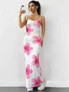 BAESD Women Floral Printed Shoulder Straps Bodycon Maxi Dress