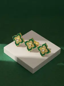 TEEJH Set Of 3 Gold-Plated Stones-Studded Finger Ring