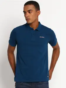 Lee Men Blue Polo Collar Slim Fit T-shirt