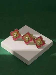 TEEJH Gold-Plated Stone-Studded Adjustable Finger Ring