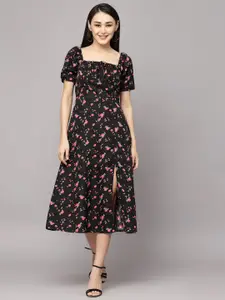 BAESD Women Floral Printed Square Neck A-Line Midi Dress