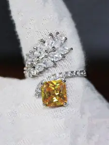 Jewels Galaxy Silver-Plated Cubic Zirconia Stone-Studded Adjustable Finger Ring