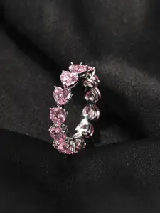 Jewels Galaxy Silver Plated Crystals Stone-Studded Heart Shaped Adjustable Finger Ring