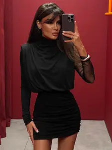 Bebe Women High Neck Long Sleeves Sheath Dress