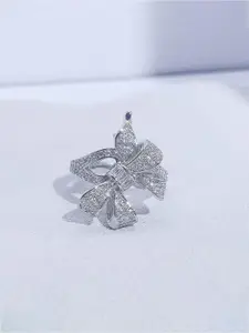 Jewels Galaxy Silver Plated Crystals Stone-Studded Adjustable Finger Ring