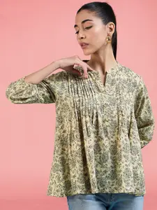 Winza Designer Women Floral Print Mandarin Collar Cotton Top