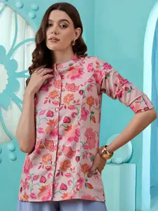 Winza Designer Women Floral Printed Mandarin Collar Top