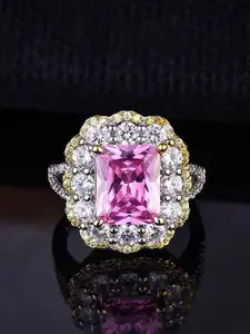 Jewels Galaxy Silver-Plated American Diamond Stone Studded Adjustable Finger Ring