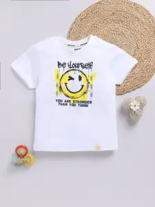 Happy Faces Boys Pure Cotton Typography & Graphic Printed T-shirt