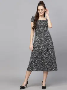 BAESD Women Floral Printed Puff Sleeve A-Line Midi Dress