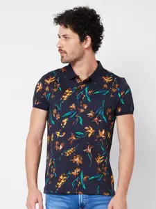 SPYKAR Floral Printed Polo Collar Tropical Cotton Slim Fit T-shirt