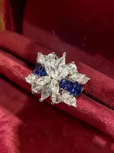 Jewels Galaxy Silver-Plated American Diamond Studded Finger Ring