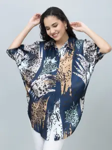 PURYS Women Standard Spread Collar Abstract Printed Satin Relaxed Fit Casual Shirt