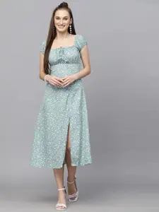 BAESD Women Floral Print Puff Sleeve A-Line Midi Dress