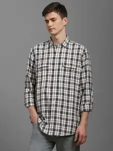 Louis Philippe Jeans Men Spread Collar Tartan Checked Cotton Casual Shirt