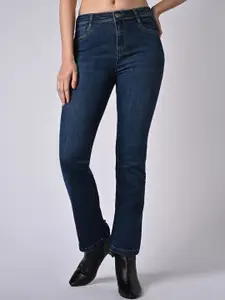Kraus Jeans Women Cotton Flared High-Rise Light Fade Jeans
