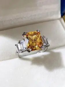 Jewels Galaxy Silver-Plated Anti Tarnish Crystals Stone-Studded Adjustable Finger Ring