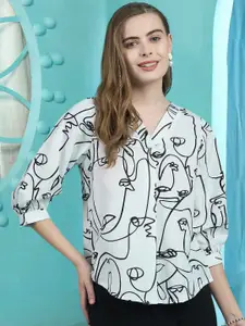 Winza Designer Women V-Neck Printed  Cuffed Sleeve Top