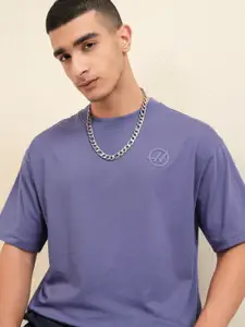 HIGHLANDER Men Solid Round Neck Cotton Relaxed Fit T-Shirt