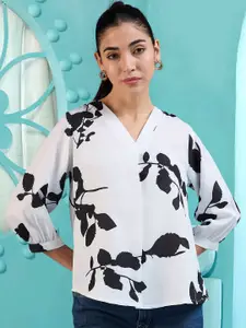 Winza Designer Women Floral Printed Puff Sleeve Cotton Top