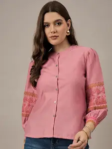 The Roadster Lifestyle Co Women Embroidered Puff Sleeves Shirt Style Top