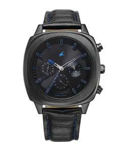 Fastrack Men Brass Dial & Leather Straps Analogue Watch 3319NL02