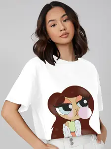 AAHWAN Women Printed Extended Sleeves Boxy Crop Top