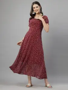 BAESD Women Floral Print Puff Sleeve Fit & Flare Maxi Dress