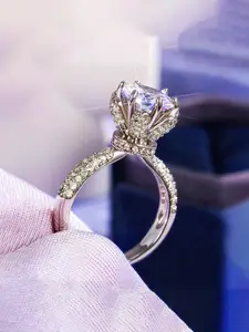 Jewels Galaxy Silver-Plated AD Stone-Studded Adjustable Finger Ring