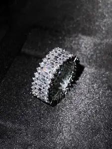 Jewels Galaxy Silver-Plated Cubic Zirconia Stone Studded Adjustable Finger Ring