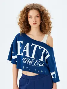 Koton Women Typography Printed Round Neck Cotton Oversized T-shirt