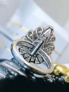 Jewels Galaxy Silver-Plated Crystals Stone Studded Tear Drop Adjustable Finger Ring